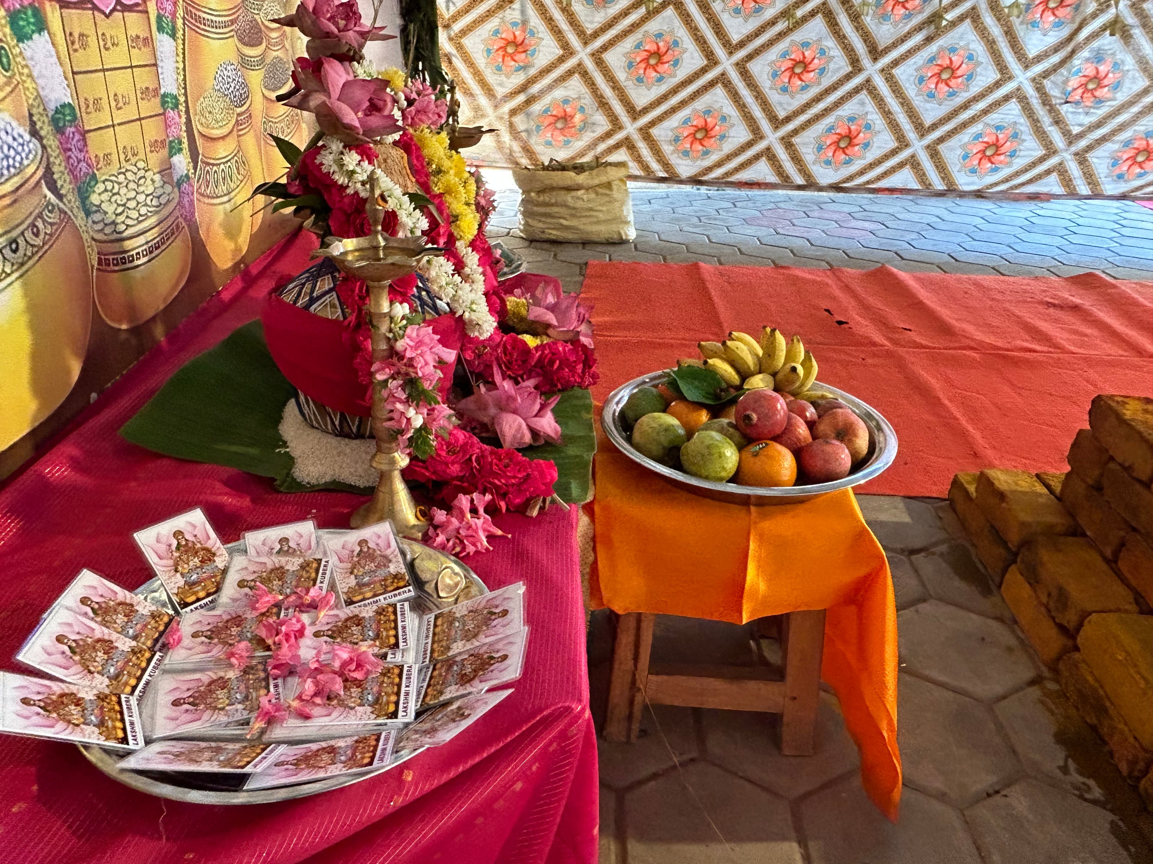Ceremonial offerings arranged for homam